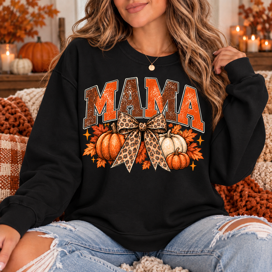 Vintage Fall Mama Sweatshirt | Pumpkin & Leopard Bow Crewneck